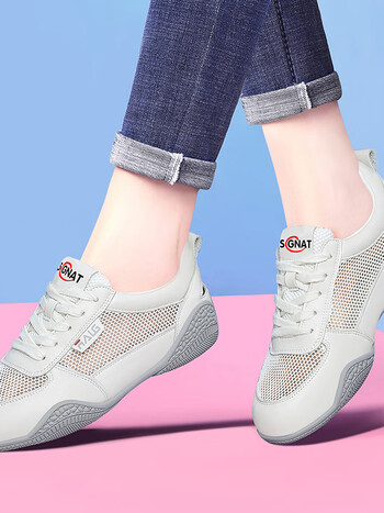 大东真皮小白鞋女新款夏季百搭网面透气平底旅游鞋女运动休闲1070米