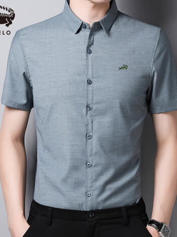 卡帝乐鳄鱼轻奢衬衫男中青年男士夏季新款短袖衬衣男纯色商务正装休闲