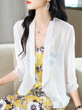 皮尔卡丹真丝小披肩裙子外搭桑蚕丝搭配吊带裙的小外套小西装夏季防嗮