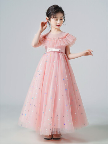 儿童晚礼服夏季短袖连衣长裙网纱公主裙演出服蓬蓬六一表演女童钢琴