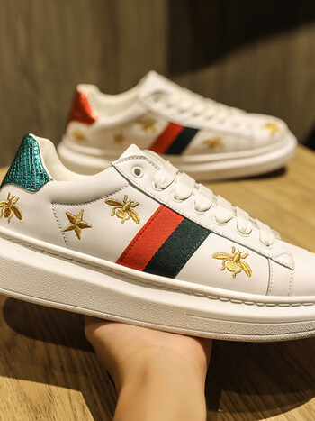 小蜜蜂小白鞋男鞋欧洲站厚底精神小伙鞋子男潮鞋潮牌松糕板鞋 白色 43