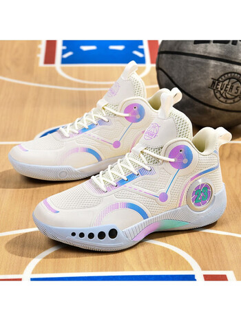 回力幻影3篮球鞋实战减震防滑球鞋男学生高帮男鞋运动鞋 米色 无:38