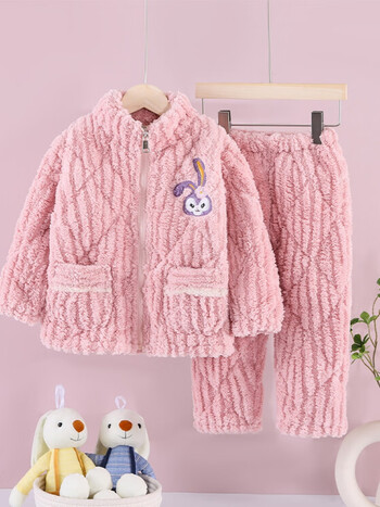 迪士尼disney儿童睡衣秋冬新款中小童法兰绒衣服加厚保暖女童家居服