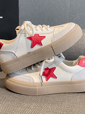 安琪菲妮轻奢女鞋德训鞋女厚底休闲鞋新款松糕鞋运动鞋百搭板鞋红色35