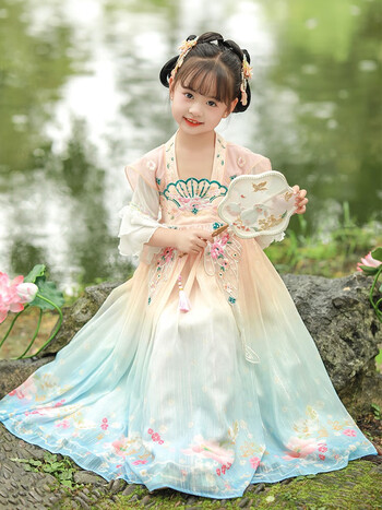 安妮优儿汉服女童古风超仙唐装夏款女孩连衣裙子2023新款儿童女款古装