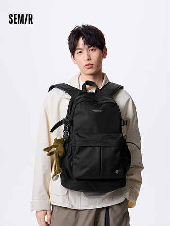 森马(semir)双肩包男学生书包大容量电脑包运动背包【黑色】