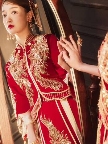 emartin秀禾服新娘2022新款结婚礼服敬酒服中式嫁衣古装旗袍118钉珠xl