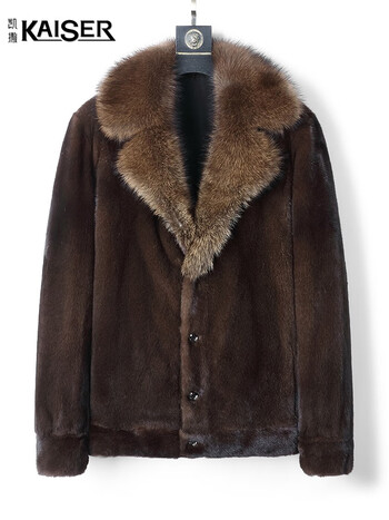 凯撒貂皮大衣男士进口咖啡貂貂整貂皮草渔貂领水貂真皮皮衣裘皮外套