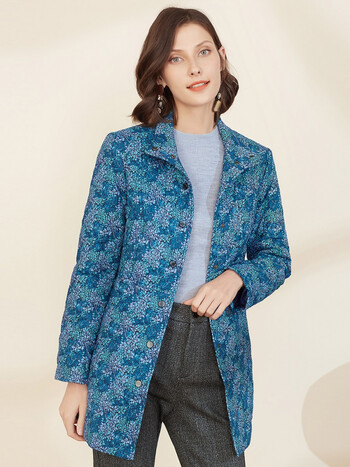 沐兰moreline冬季轻盈保暖修身中长款立领棉服9888521 克兰叶 46