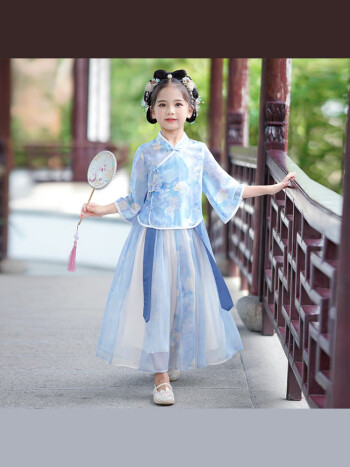 沁勒北尼汉服女童春款连衣裙小女孩旗袍套装春装儿童裙子古风女款唐装