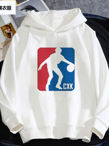 包蔡徐坤恶搞宽松卡通印花男女生外套休闲连帽卫衣男装联名 白色9 nba