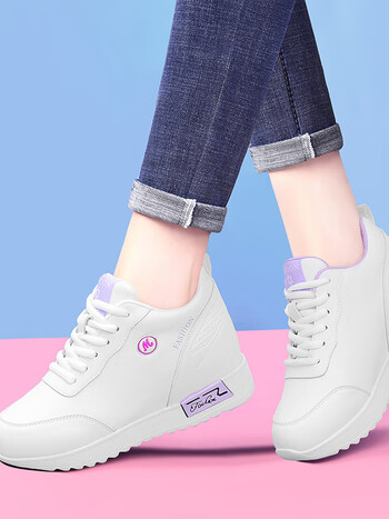 意尔康春季新款春秋内增高厚底白色鞋小白鞋旅游休闲运动女鞋子58516