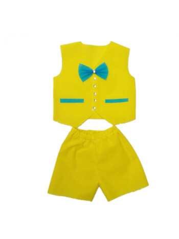 儿童环保时装秀走秀服装男孩无纺布diy材料手工衣服幼儿园亲子装黄色