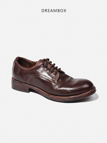 dreambox钧博皮鞋男商务正装意大利马臀皮复古手工沿条缝线男鞋 红