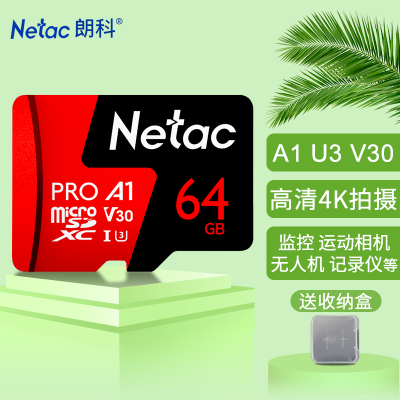 朗科（Netac）TF卡C10行车记录仪监控摄像头手机存储microSD卡航拍无人机运动相机内存卡 P500pro 高速4K拍摄 64G U3