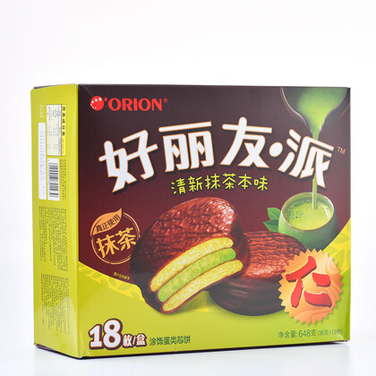 orion好丽友派营养早餐点心零食巧克力派清新抹茶本味18枚648g盒