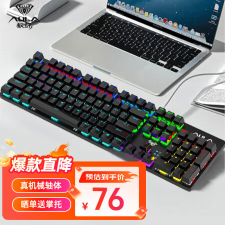 狼蛛（AULA）S2022有线背光机械键盘 104键全尺寸游...