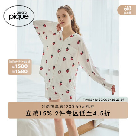 gelatopique女睡衣套装春秋周年纪念主题印花衬衫PW...