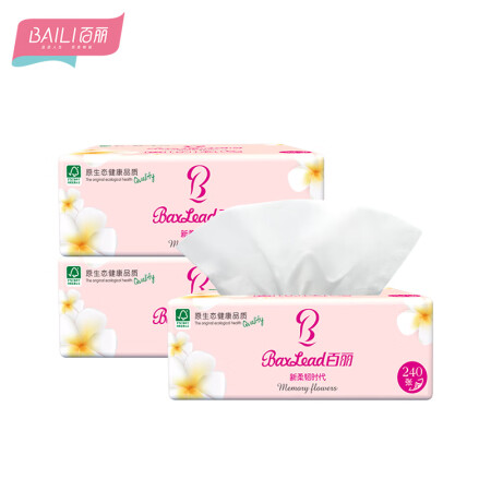 百丽（BaiLi）新柔韧时代抽纸240张X3包 60抽4层加...