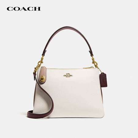 蔻驰（COACH）女士DOUBLE ZIP专柜款手提单肩包奶...