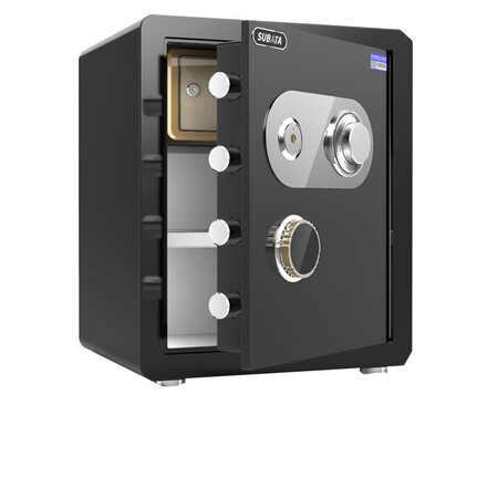 subata双宝塔机械锁保险柜箱45cm全钢小型防盗机械保柜家用办公宝马黑