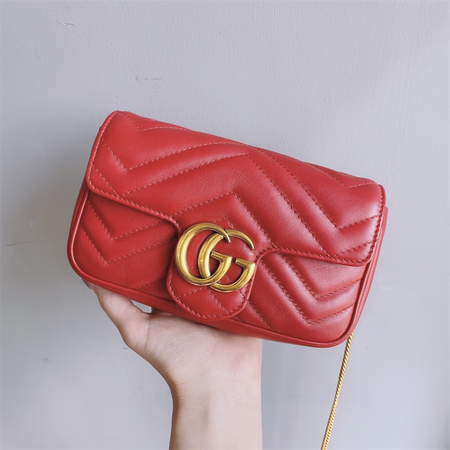 【二手99新】gucci古驰 热门款marmont 22 红色金扣复古马尔蒙链条包