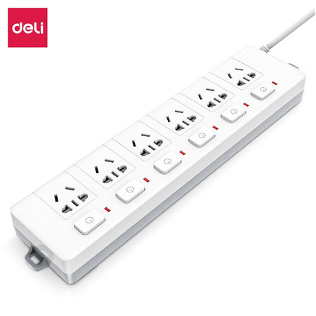 得力deli新国标分控插座插排插线板排插接线板儿童保护门6位独立开关