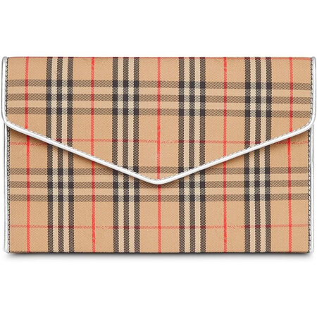 burberry奢侈品女包 1983 中号格纹皮革信封小包 天蓝色 均码