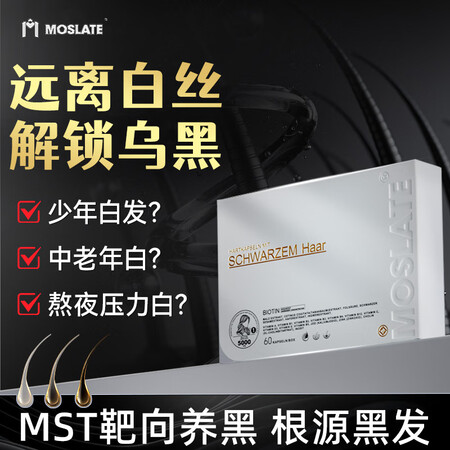 MOSLATE德国进口乌发胶囊黑发生物素叶酸B6白发维生素变...