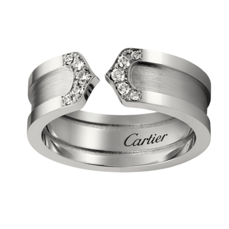 【二手95新】cartier卡地亚 18k白金半钻天使之吻双c开口戒指50号