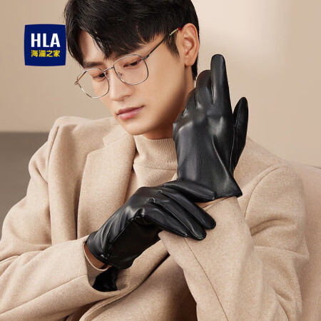 海澜之家（HLA）皮手套男女触屏加绒保暖骑行骑摩托车防风防溅...
