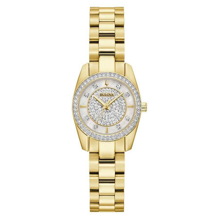 宝路华（BULOVA）女士简约经典石英表不锈钢表壳23mm白...