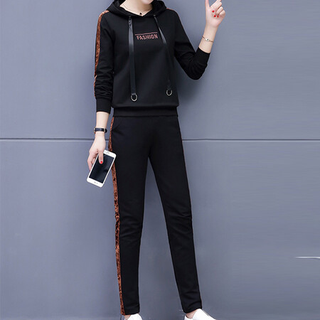 of joy 京东女装2019春夏韩版修身卫衣2件套新款刺绣时尚休闲运动套装