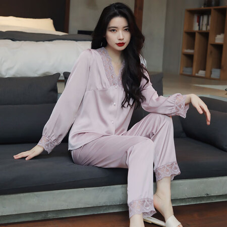 MOKITOUL睡衣春秋女款夏季冰丝薄款大码休闲可外穿202...