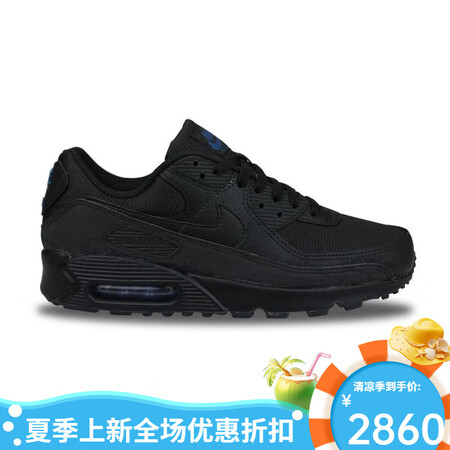 耐克（NIKE）跑步鞋男款黑蓝反光设计皮革网面缓震轻便耐磨运...