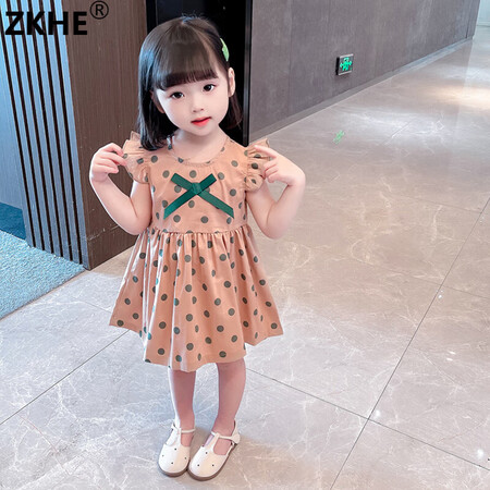ZKHE女童连衣裙夏季薄款圆点公主裙子女宝宝2025新款洋气...