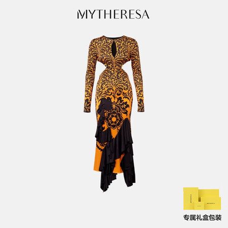 ETRO 女士 印花露背中长连衣裙 P01027444 黑色...