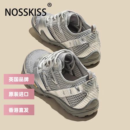 NOSSKISS国际奢侈女鞋网面透气阿甘鞋女新款蕾丝拼接厚底...