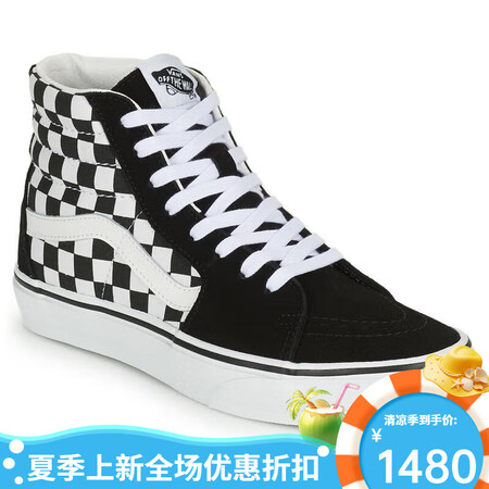 VANS女款高帮板鞋黑色真皮休闲运动鞋防滑耐磨街头潮流 Bl...