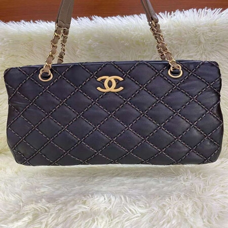 二手95新香奈儿大购物袋大号手提包largeshooping荔枝纹小牛皮银链