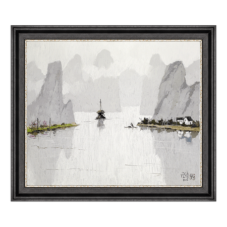 现代简约新中式古典山水风景油画卧室玄关客厅走廊画廊酒吧办公室 漓江烟雨 沙发背景墙装饰画挂画爵士黑63 54cm 图片价格品牌报价 京东