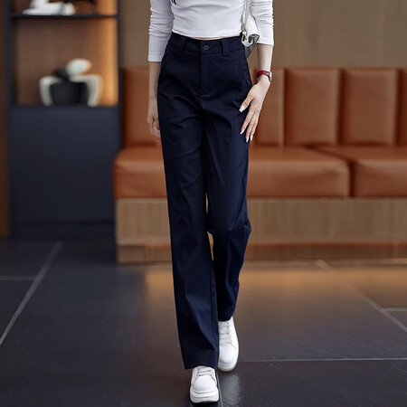 OIMG香港女装藏蓝色女裤春秋款新款窄版阔腿裤垂感休闲裤秋季...