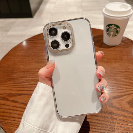 iphone14promax透明硬壳苹果13金属镜头pc全包手机壳14plus男女款背壳