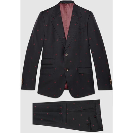 古驰gucci 奢侈品男士 heritage蜜蜂羊毛华达呢西装 墨水蓝色羊毛 46