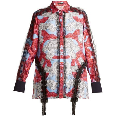 范思哲(versace)奢侈品女装 蕾丝边巴洛克艺术真丝衬衫 2963858519
