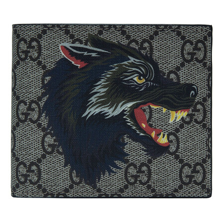 gucci 古驰 男士乌木色织物狼头印花短款折叠钱包 乌木色451268 9h2an