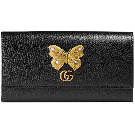 古驰(gucci)奢侈品女包 1788327156 皮革蝴蝶直板钱包 black 均码