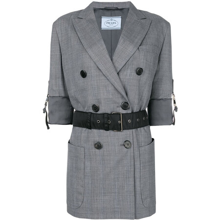 普拉达 prada 奢侈品女装 束带双排扣西装外套 grey f0480 ardesia 38