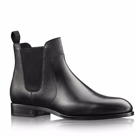 vuitton男鞋奢侈品 男士靴子 新款平底光面帮面圆头舒适半筒靴 黑色