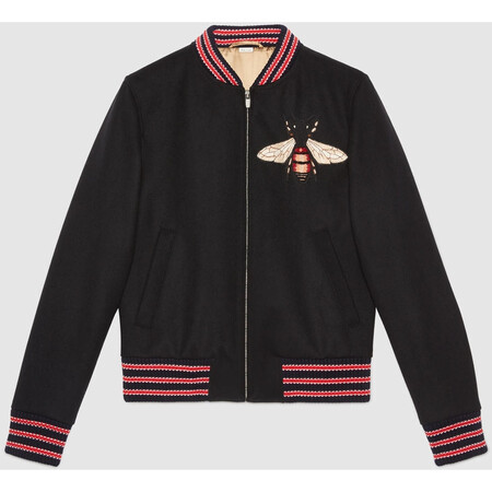 古驰gucci 奢侈品男装 蜜蜂刺绣细节毛毡夹克 黑色毛毡 52